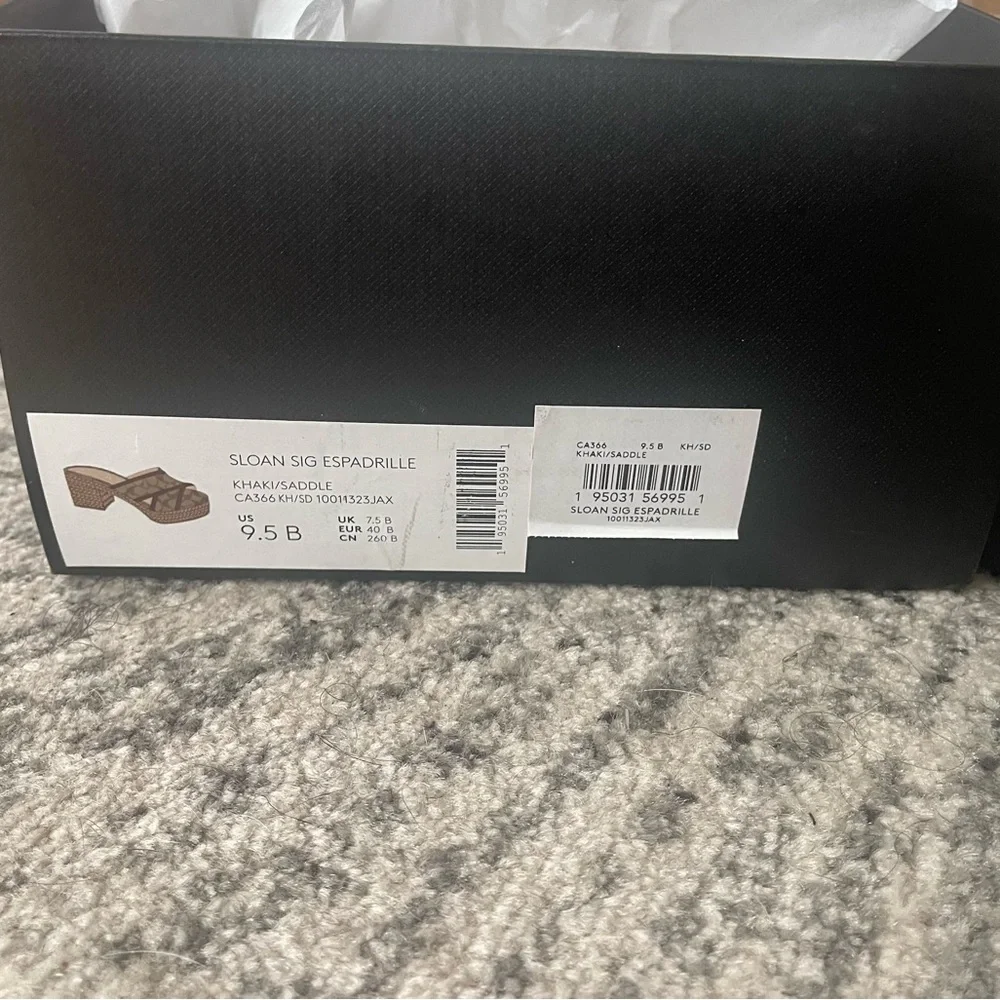 COACH Sloan Espadrille Khaki Saddle Brown Logo Size 9.5 B - Picture 3 of 7